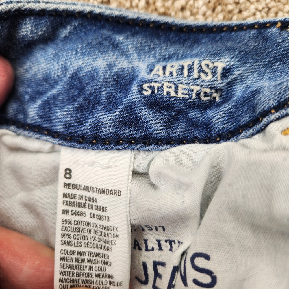 American Eagle Artist Stretch Flare Jeans Womens 8 Light Wash Ripped Distressed - Picture 5 of 7